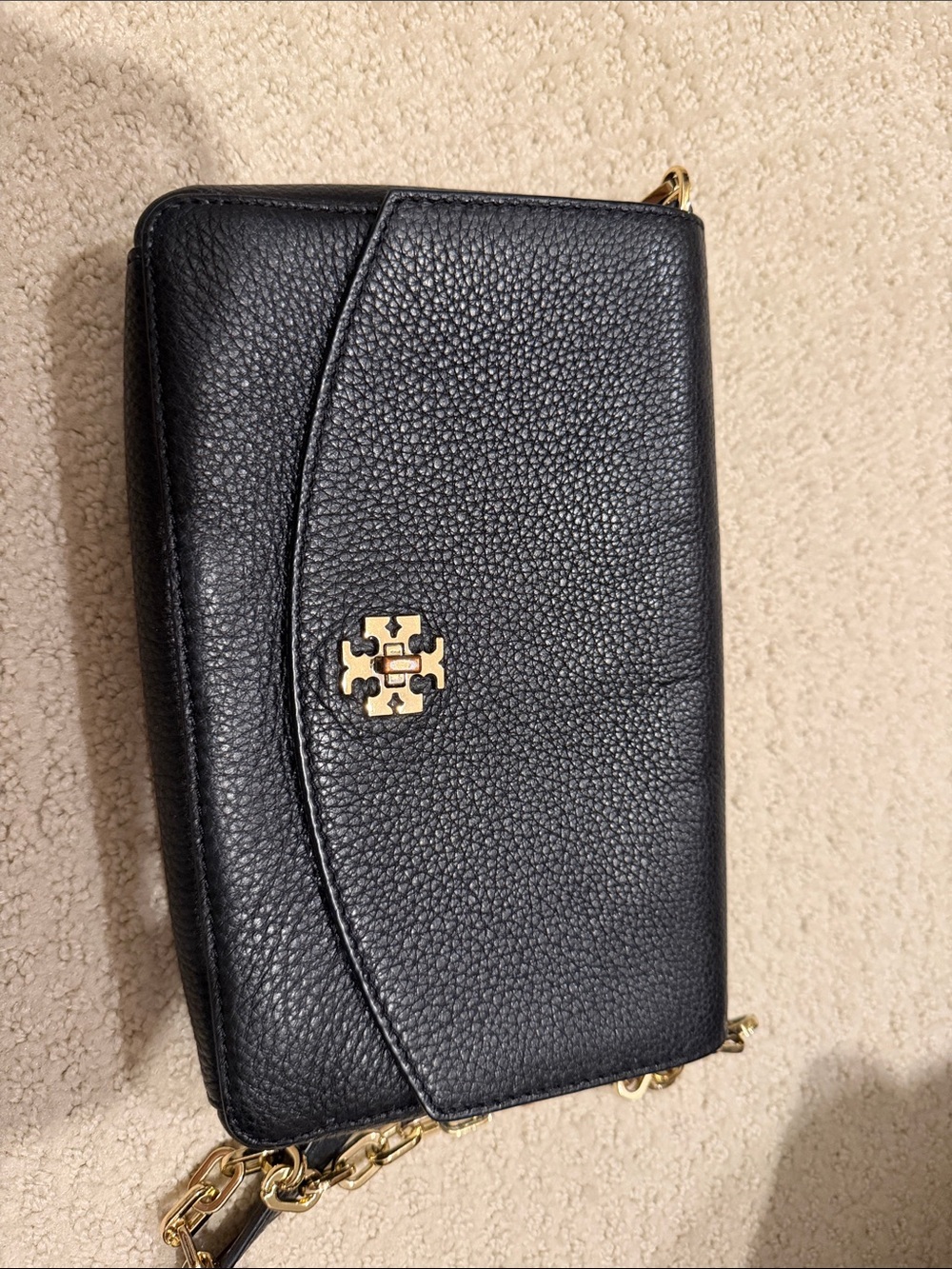 Tory Burch Black Pebbled Leather Crossbody with Gold Hardware